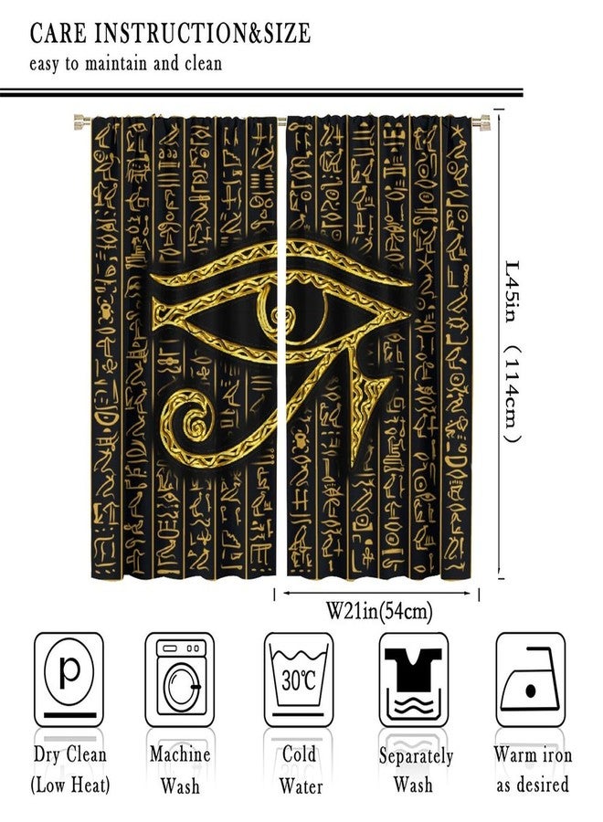JanJCurt Ancient Egyptian Curtains, Egyptian Eye of Horus, Ancient Culture Golden Egyptian Hieroglyphs Alphabet Print Blackout Window Treatments for Living Room Bedroom 42x45 Inch - Image 2